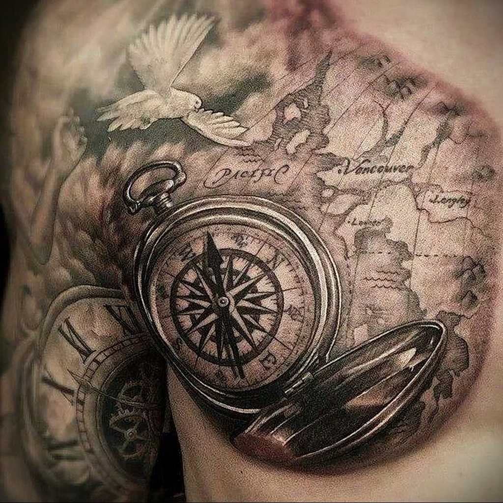 Татуировки с компасом для мужчин